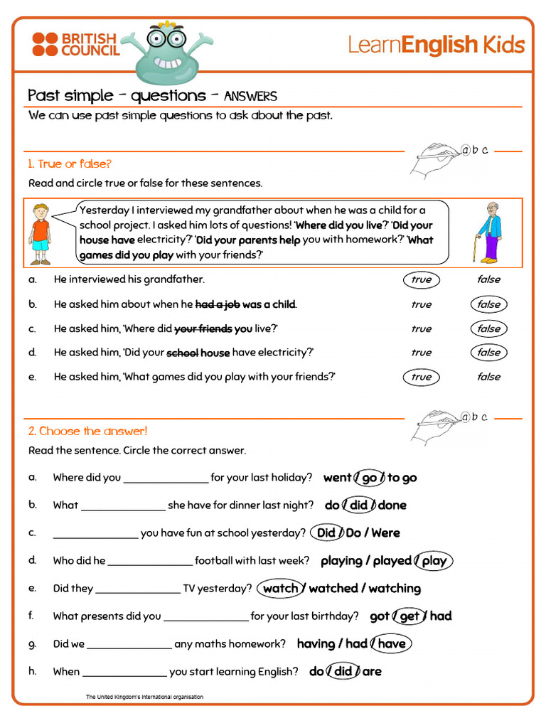 Grammar Practice Past Simple Questions Worksheet Answers | PDF
