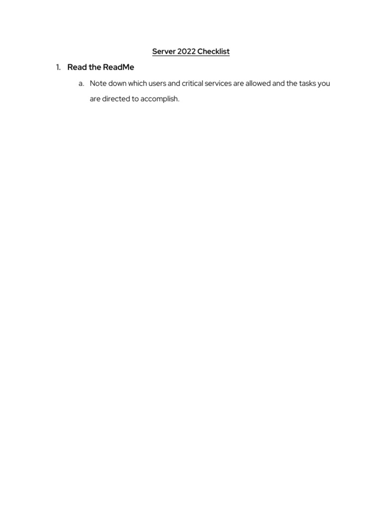 Server 2022 Checklist | PDF