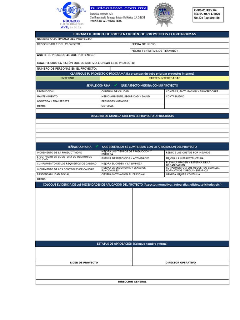 86 Formato Unico de Presentacion de Proyectos | PDF | Logística | Economias