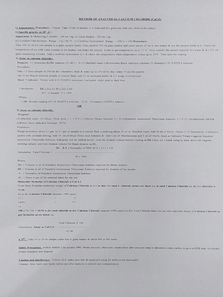 Calcium Chloride - Cacl2 | PDF | Titration | Chemistry