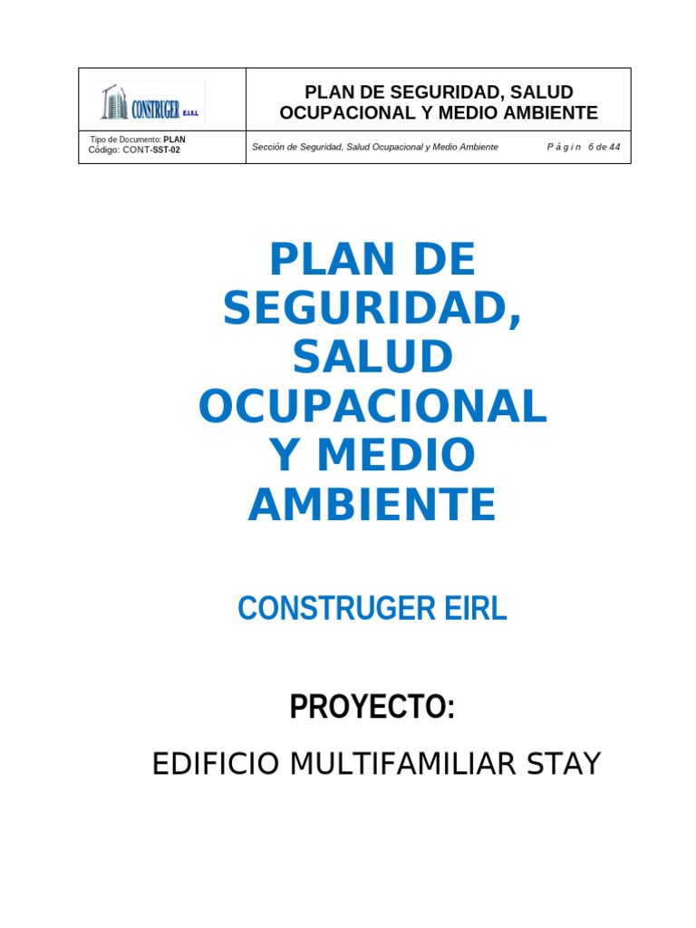 Plan de Seguridad y Salud en El Trabajo - Construger Eirl | PDF ...