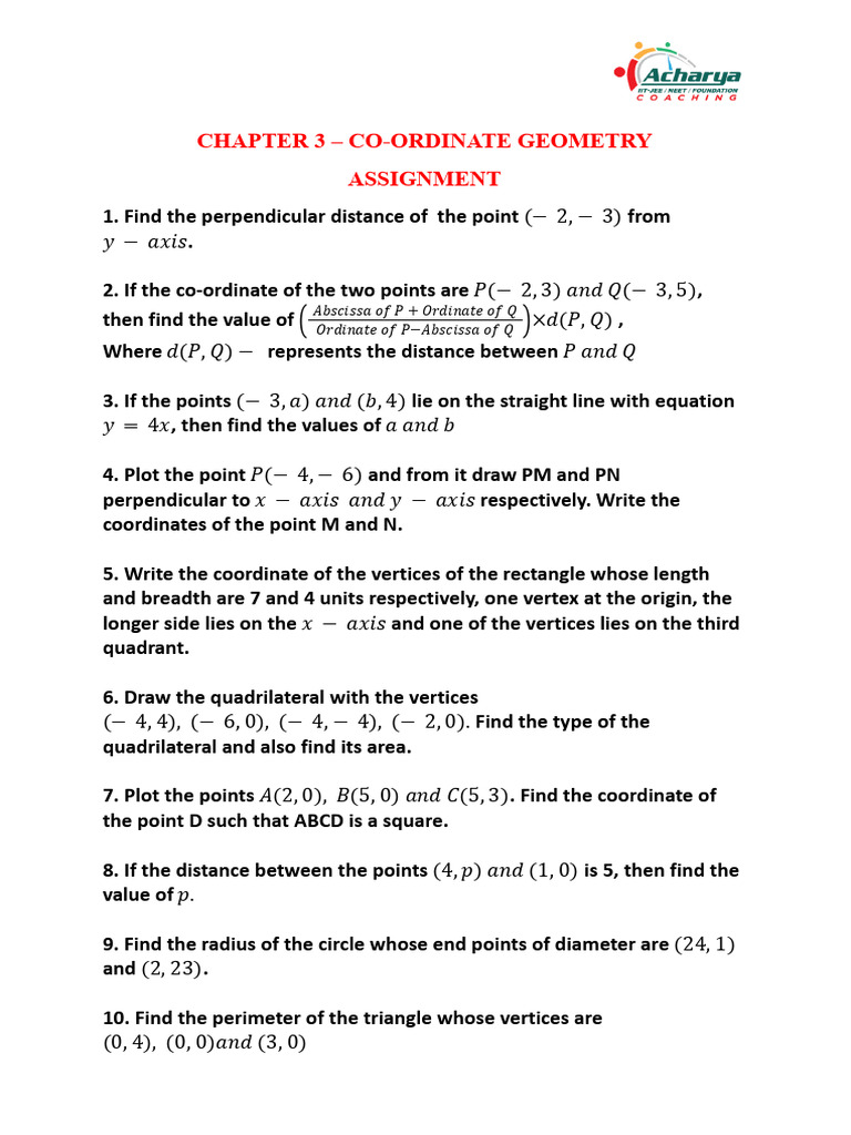 Chapter 3 - Coordinate Geometry - 1 | PDF