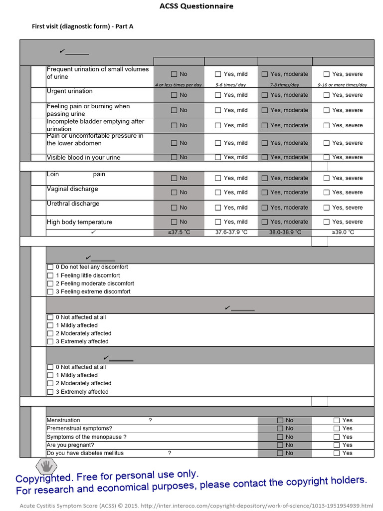 Questionnaire ACSS - Eng - UK Research Material | PDF | Urination | Pain