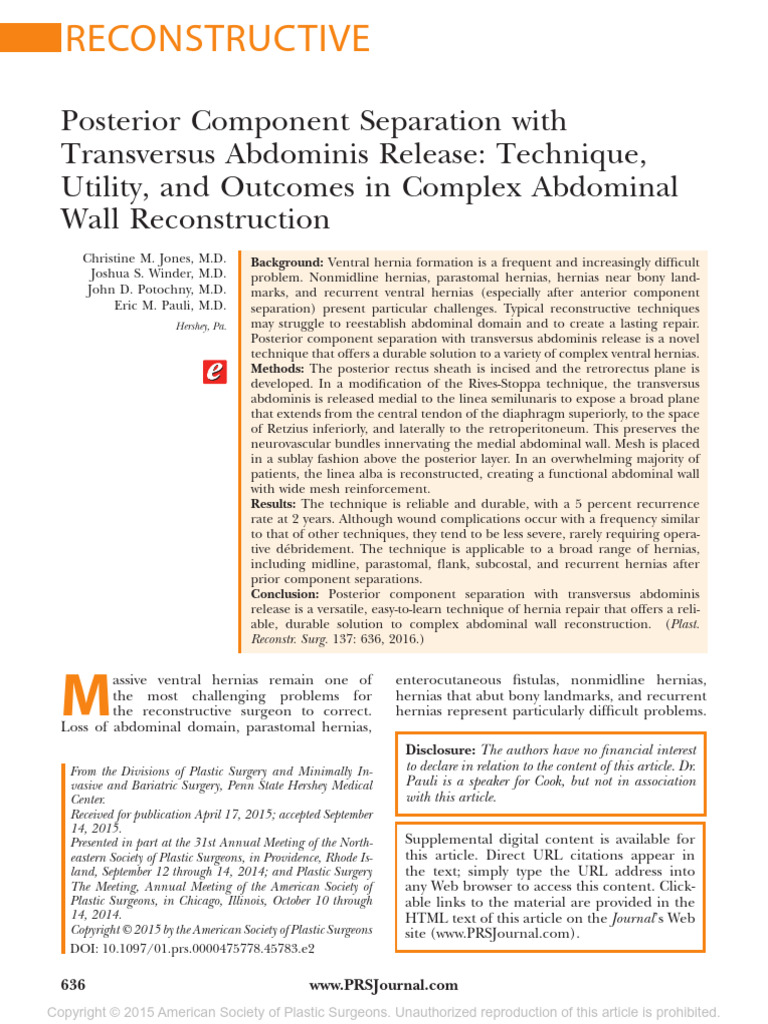 Posterior Component Separation TAR | PDF | Abdomen