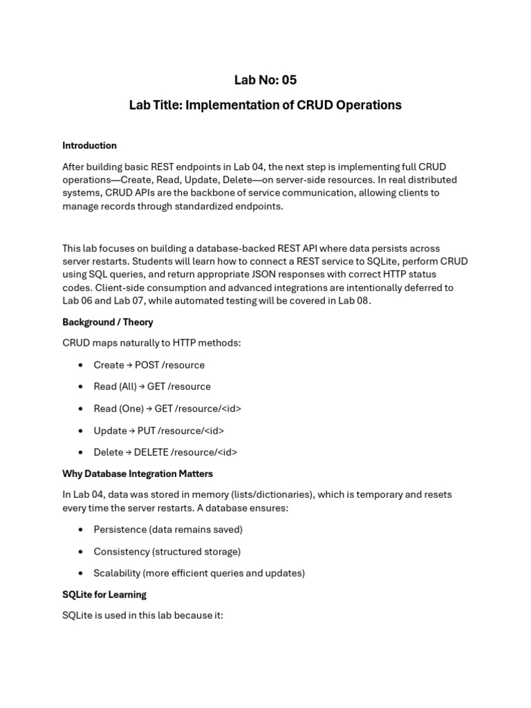 Lab 05 - Implementation of CRUD Operations | PDF | Data | Information ...