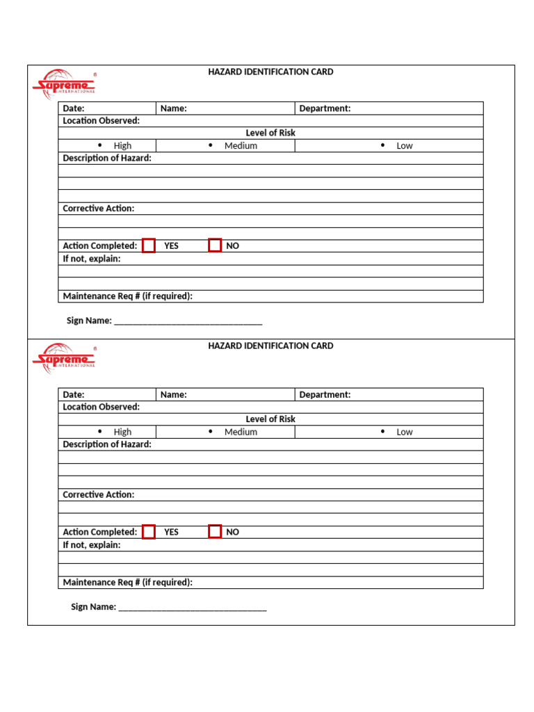 Hazard Identification Card | PDF