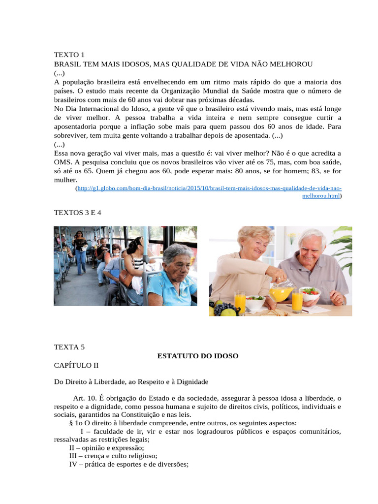 Tema de Redação A Condição Do Idoso No Brasil | PDF | Terceira idade ...