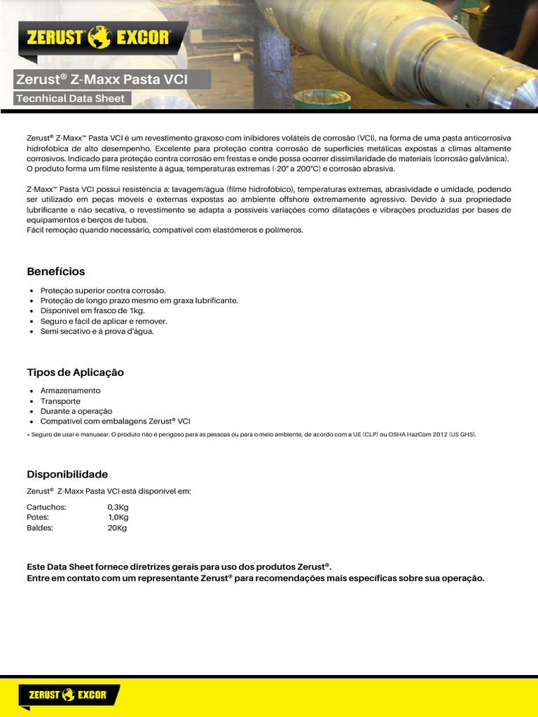 Technical Data Sheet - Zerust Z-Maxx Pasta VCI | PDF | Corrosão | Materiais
