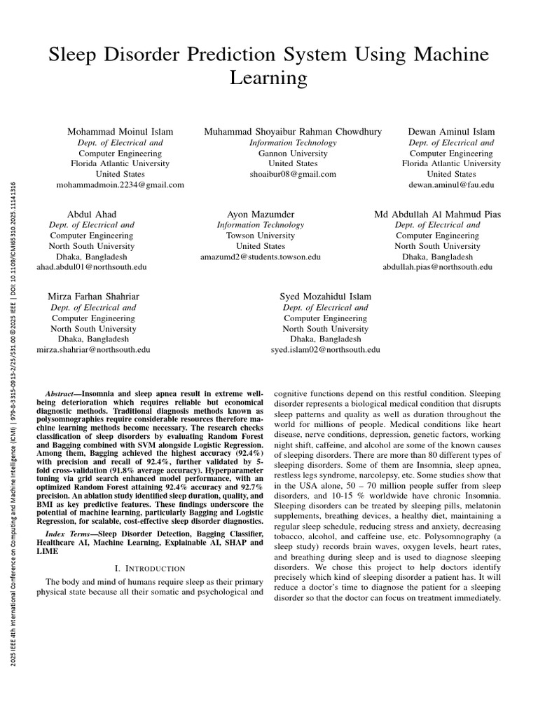 Sleep Disorder Prediction System Using Machine Learning | PDF | Support ...