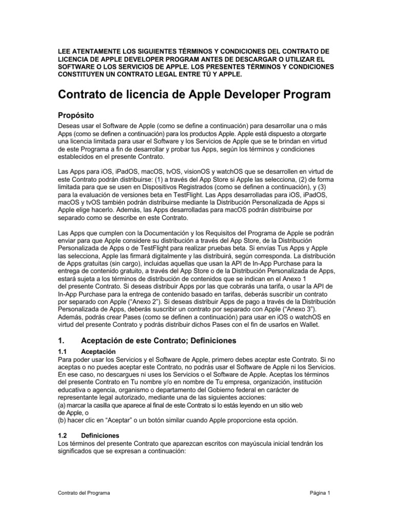 Apple Developer Program License Agreement Spanish Mexico | PDF ...