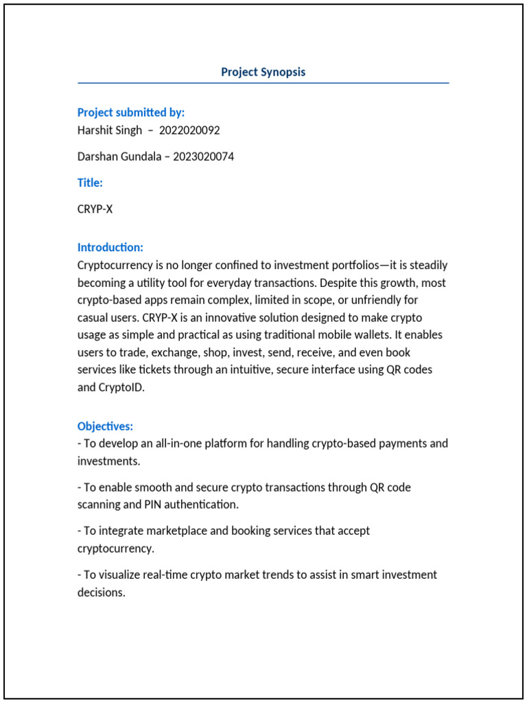 CRYP-X Project Synopsis Professional | PDF | Mobile App | Cryptocurrency