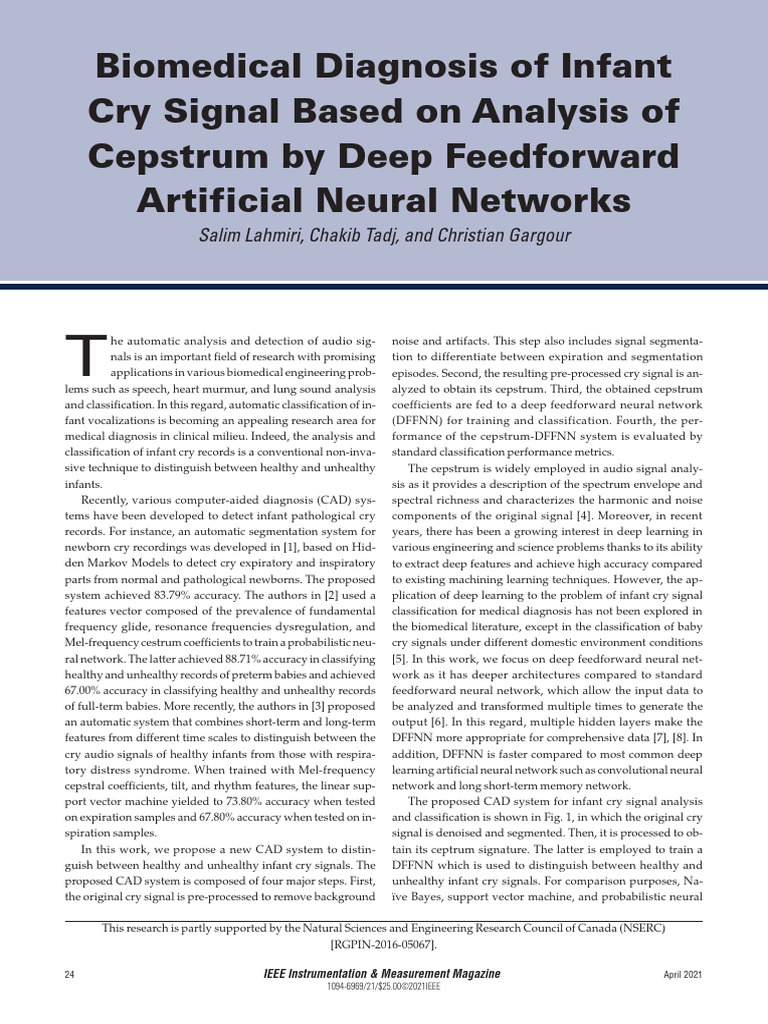 Biomedical Diagnosis of Infant Cry Signal Based On Analysis of Cepstrum ...