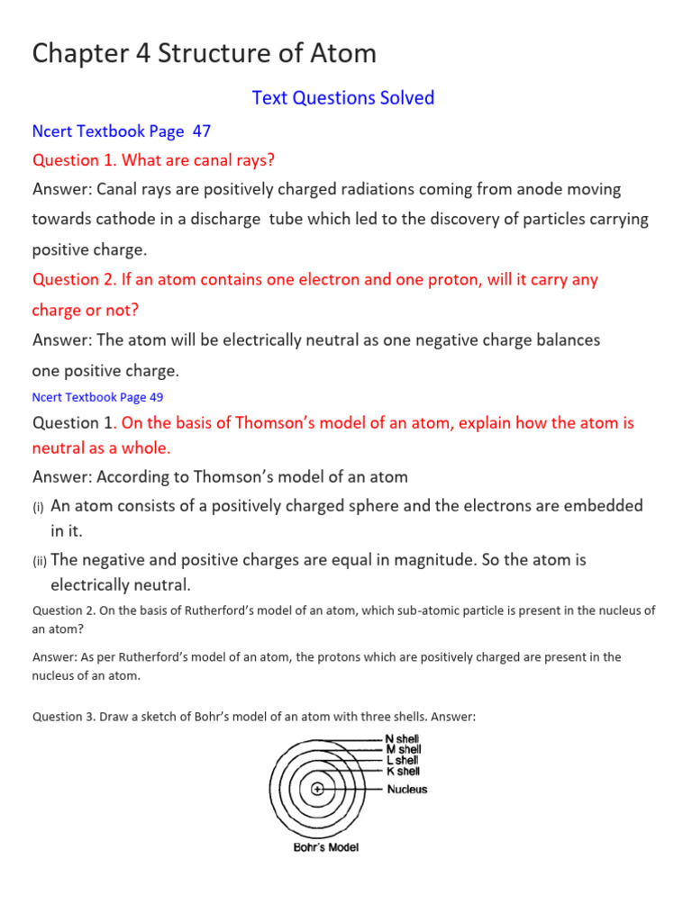 Ch-4 Structure of Atom - Textbook Ex | PDF | Atoms | Atomic Nucleus