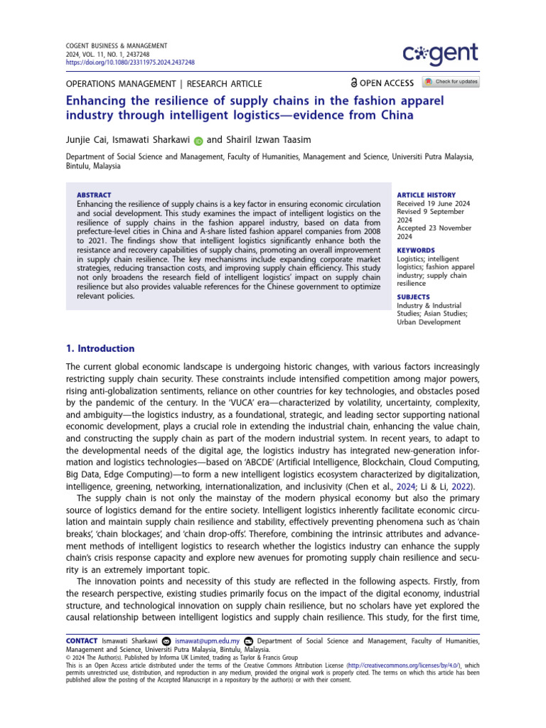 Enhancing The Resilience of Supply Chains in The F | PDF