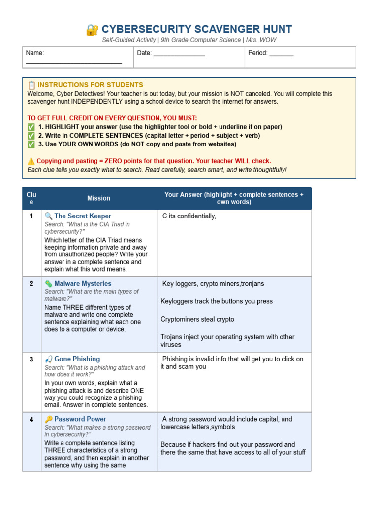 Cybersecurity Scavenger Hunt | PDF | Security | Computer Security