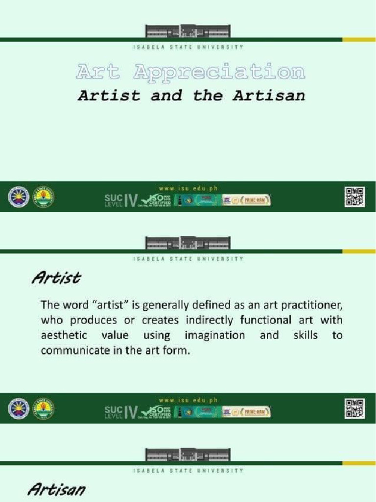Art Appreciation Artist and The Artisan PDF PPTX | PDF