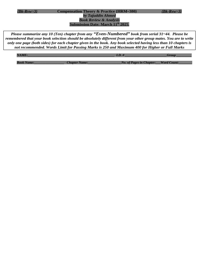 HRM 380 2025 1 Spring Book Review 3 | PDF