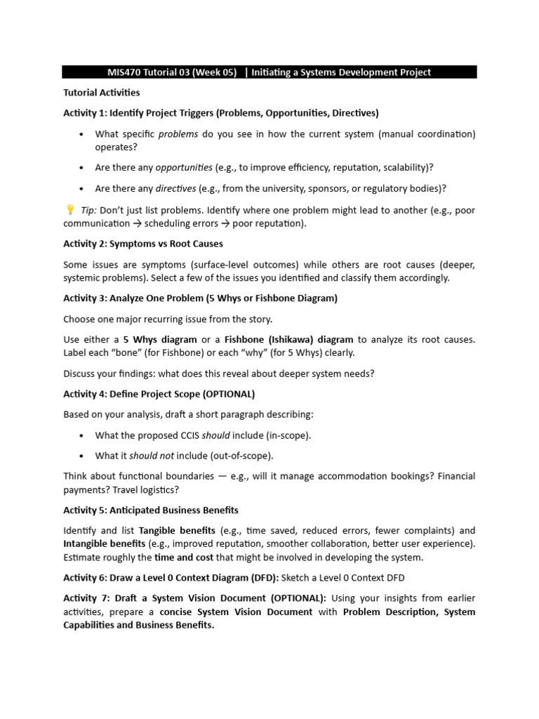 MIS470 Activities Tutorial IntiatingSDproject Noman | PDF