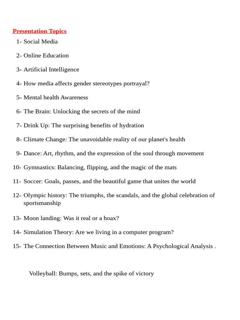 Presentation Topics | PDF