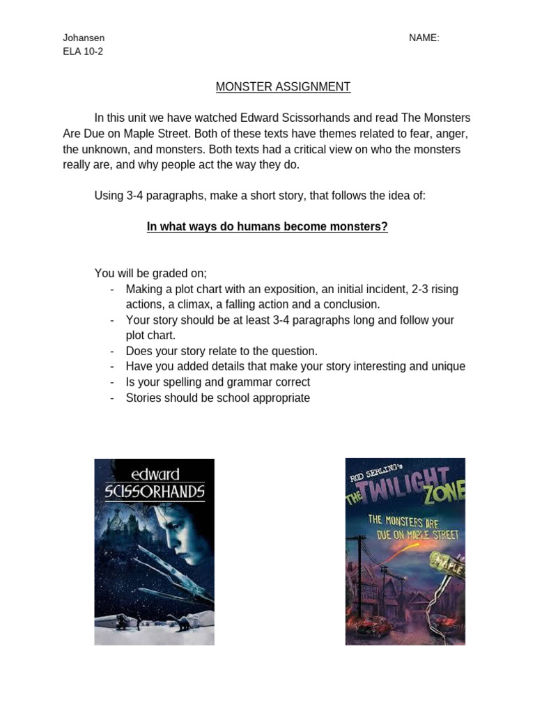 Monster Assignment 10-2 | PDF