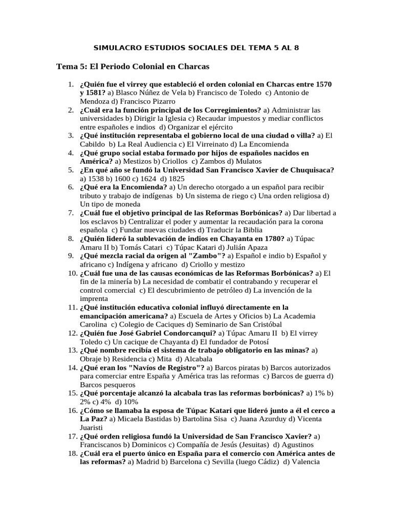 5 AL 8 Simulacro Sin Resp | PDF | Bolivia