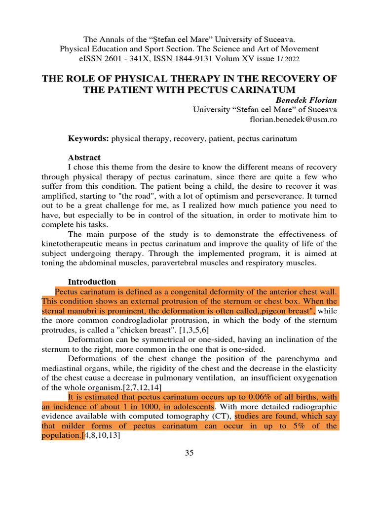 The Role of Physical Therapy in The Recovery of The Patient With Pectus ...