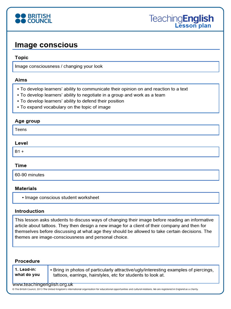 Image Conscious Lesson Plan | PDF | Cognitive Science | Cognition