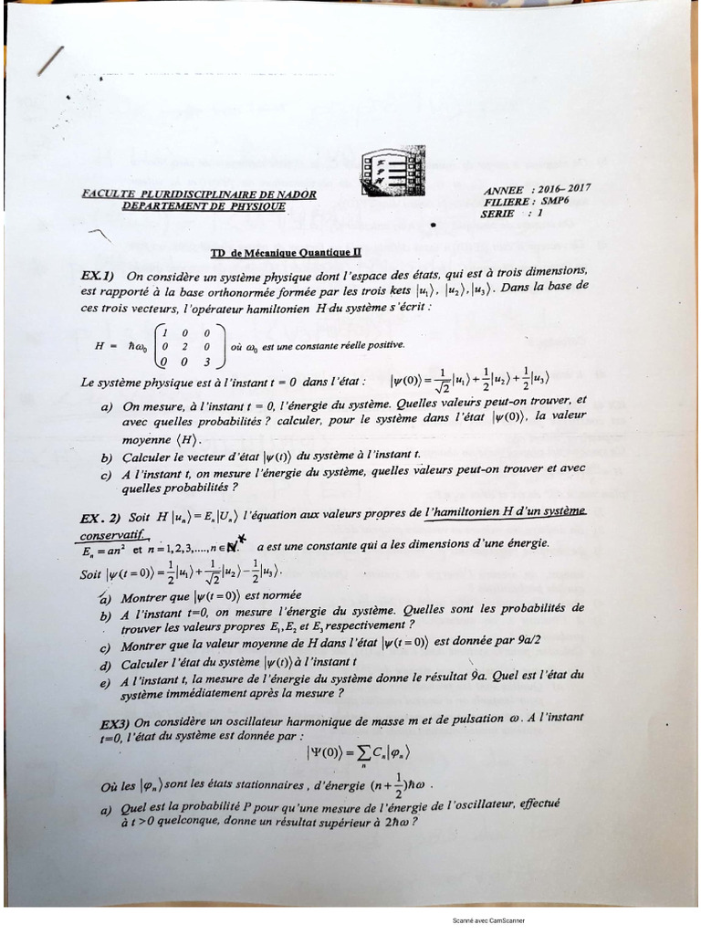 TD de Physique Quantique | PDF
