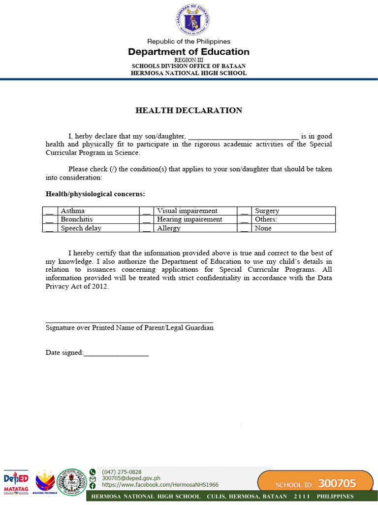 Ste Health Declaration Form | PDF