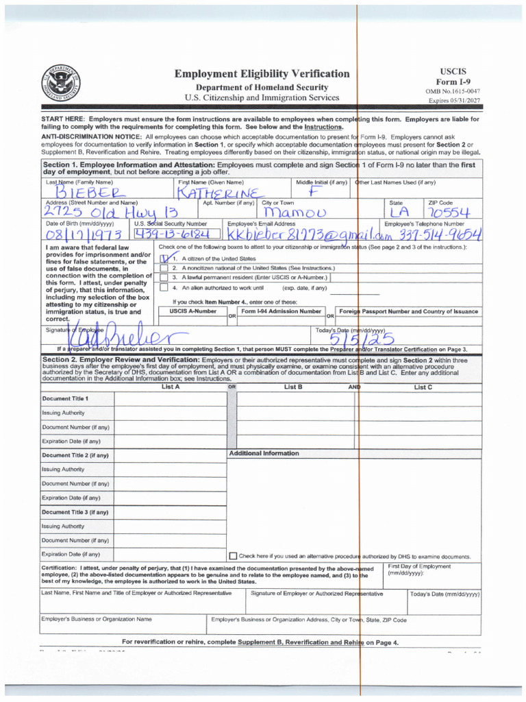 Katherine Form I-9 | PDF