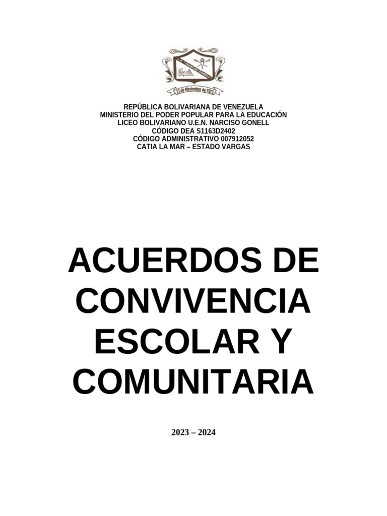 Acuerdos de Convivencia Escolar Gonel | PDF | Maestros | Institución