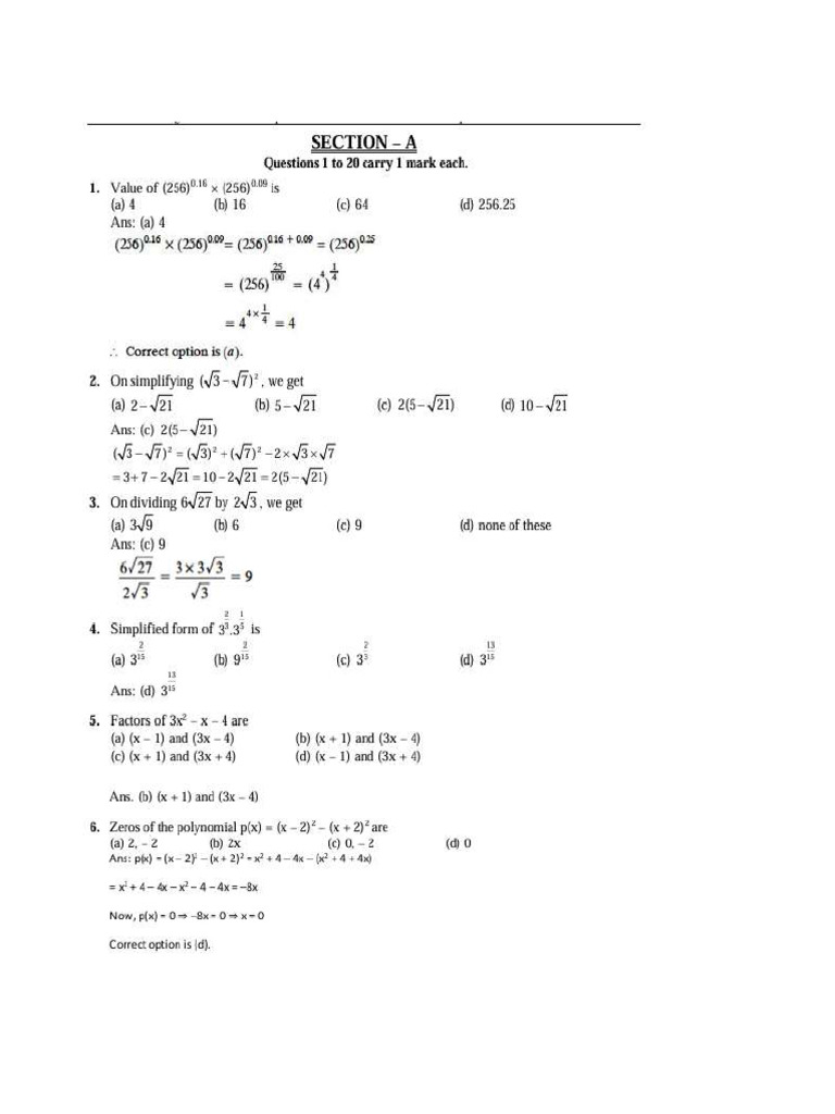 Grade 9 Sample Paper-Answers | PDF