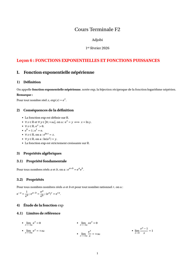 Cours Expo TF2 | PDF | Fonction exponentielle | Limite (mathématiques)