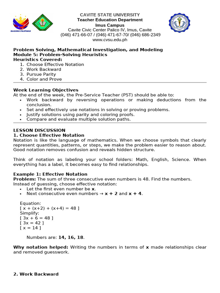 Module 5 Problem Solving Heuristics | PDF | Mathematics
