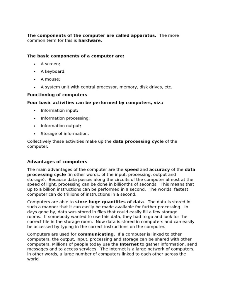 The Components of The Computer | PDF | Computer Data Storage | Window ...