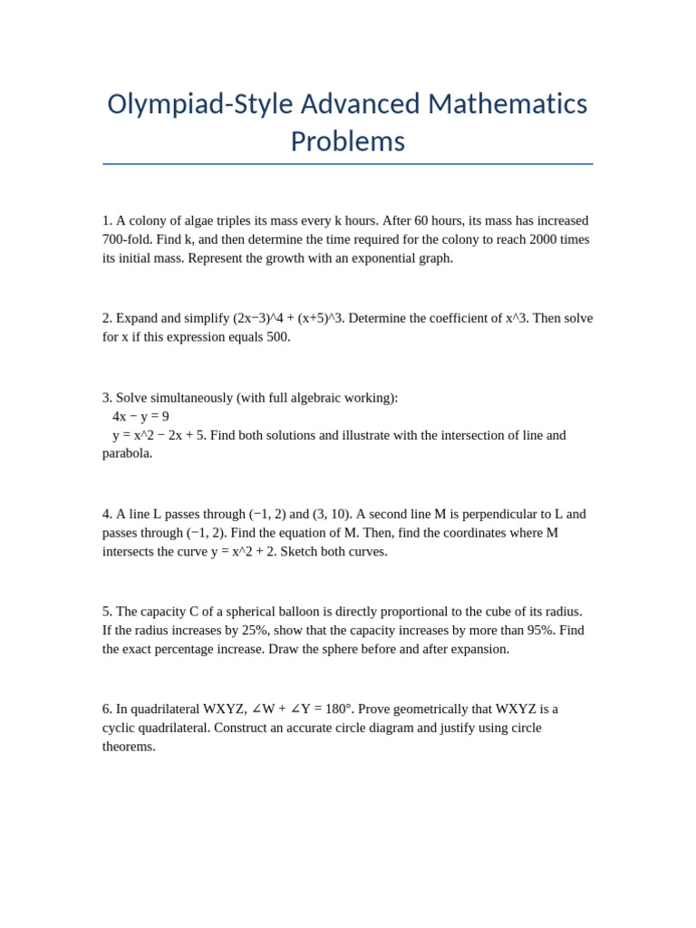 Olympiad Style Harder Math Problems | PDF | Area | Sphere
