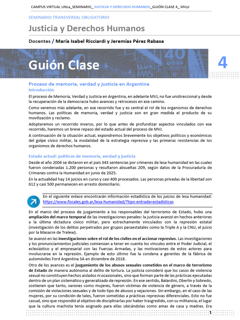 SEMINARIO - Justicia y Derechos Humanos - Clase4 - MVyJ2026 | PDF ...