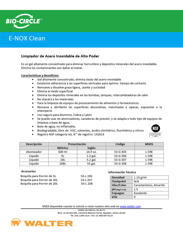E Nox Clean | PDF | Acero | Sustancias químicas