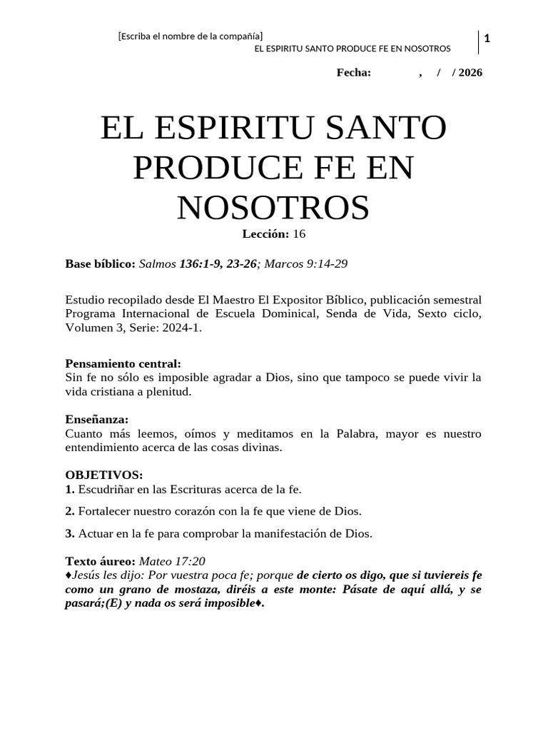 Leccion 16 El Espiritu Santo Produce Fe en Nosotros | PDF | Fe | Salmos