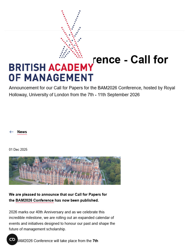 BAM2026 Conference - Call For Papers | PDF | Innovation | Sustainability