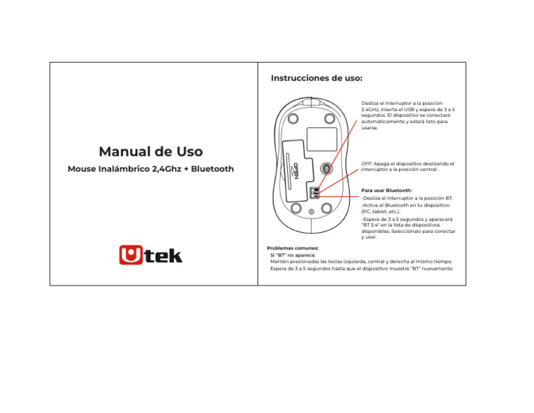 Manual de Uso Mouse Inalambrico 24Ghz Bluetooth | PDF