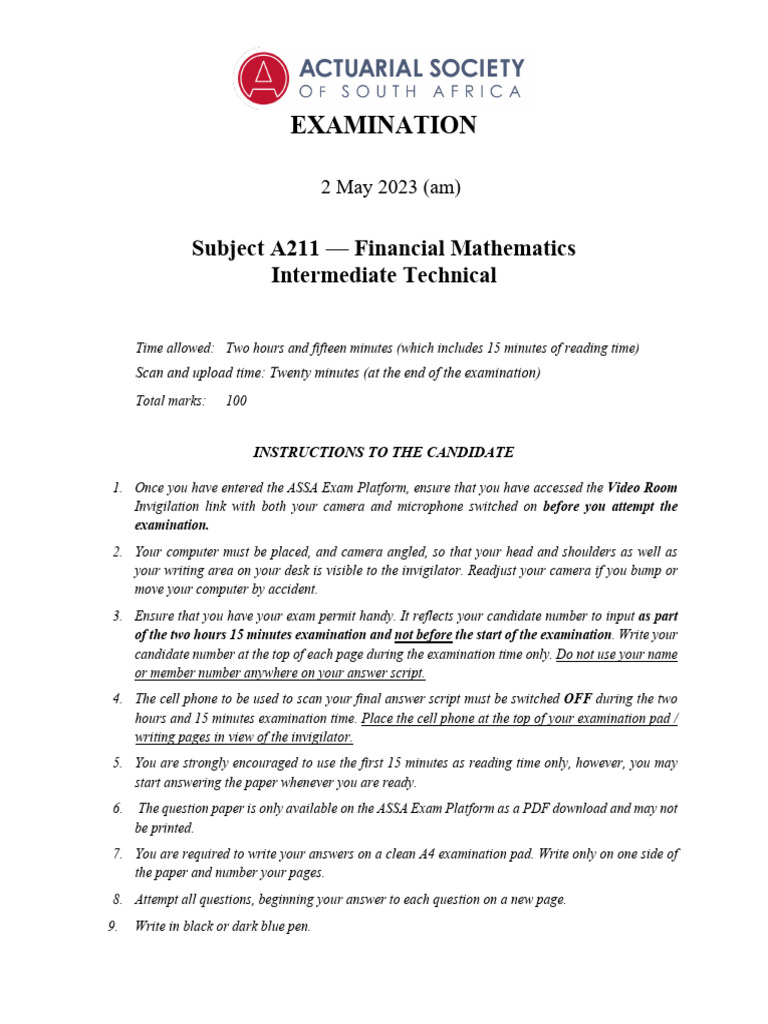A211 2023 May Exam Paper | PDF | Present Value | Bonds (Finance)