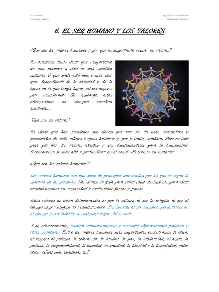 Tema 6 El Ser Humano y Los Valores | PDF | Sociedad