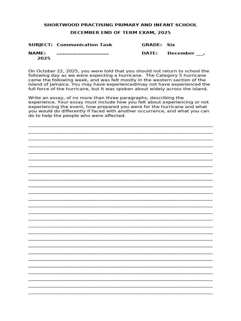 Communication Task, Grades 1 - 6 December 2025 | PDF