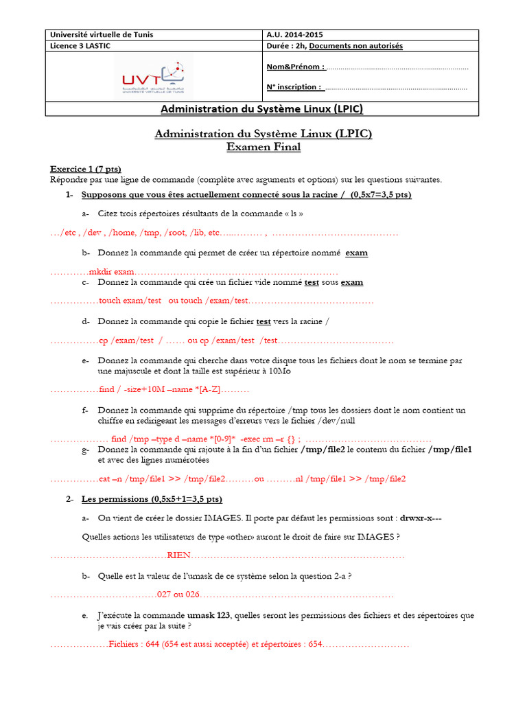 ExamenLinux2014 2015SP Correction | PDF | Adresse IP | Système de noms ...