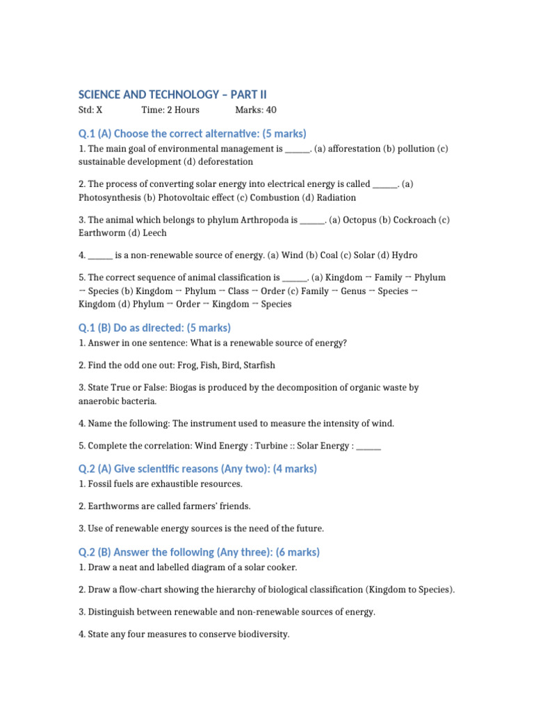 Science 2 Question Paper Set | PDF | Energy Development | Renewable Energy