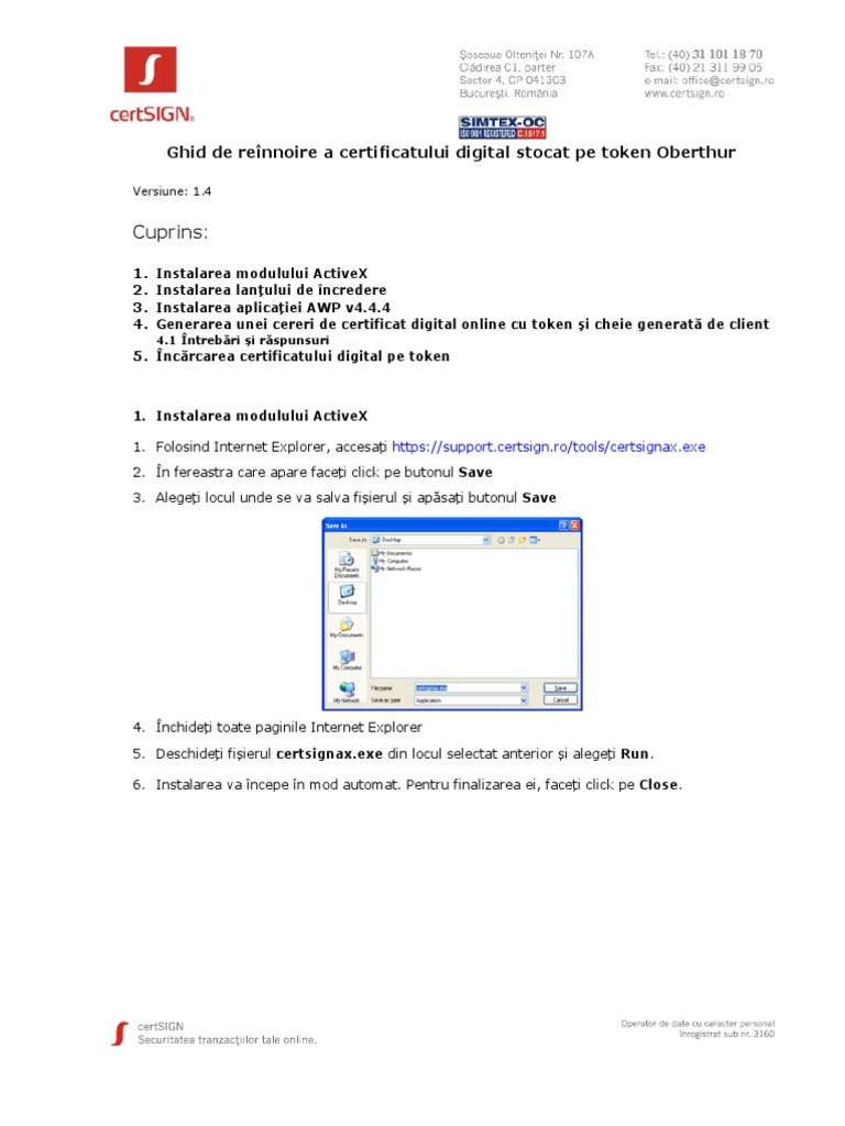 Ghid Reinnoire Certificat Digital Token Oberthur
