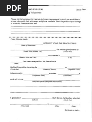 Peace Corps Hometown News Release:  Form for Departing Workers 2005-2012[1]