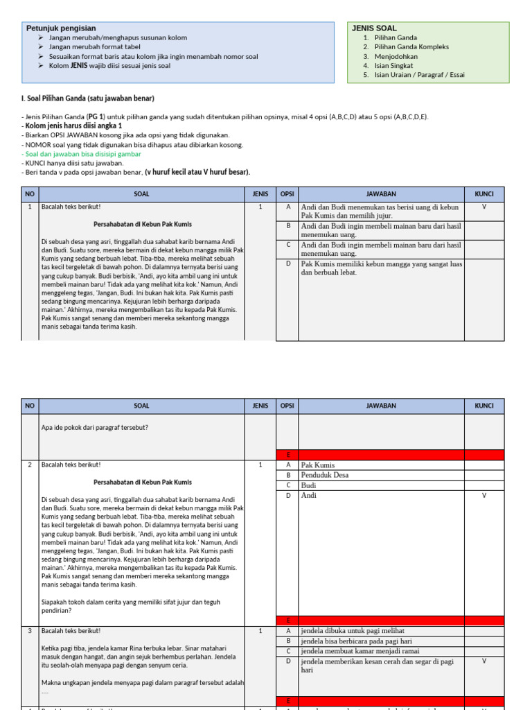 Revisi Format Soal Try Out Tka B. Indo | PDF
