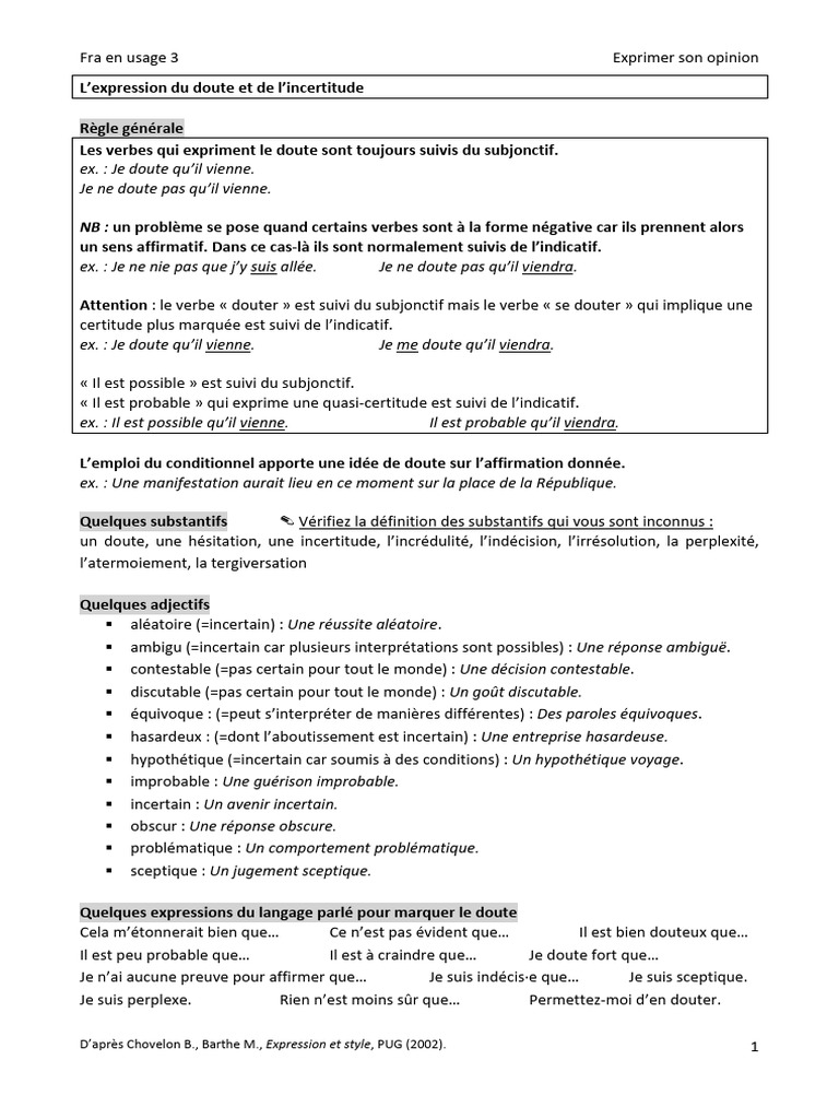4expression Doute Incertitude | PDF | Verbe | Linguistique